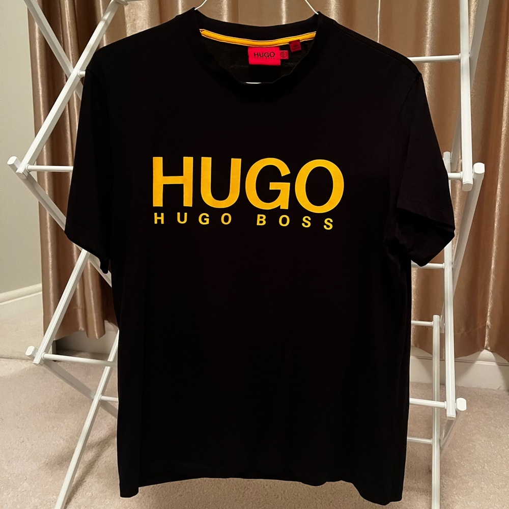HUGO BOSS Black T-Shirt with Yellow Logo